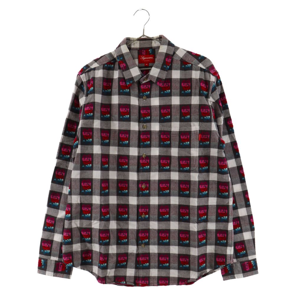 SUPREME (シュプリーム) 19SS Rose Buffalo Plaid Shirt ローズバッファローパネルチェック長袖シャツ ホワイト/ブラック
