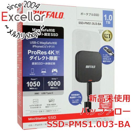 bn 18 BUFFALO MagSafeマグネット対応ポータブルSSD SSD-PMS1.0U3-BA 1TB ブラック