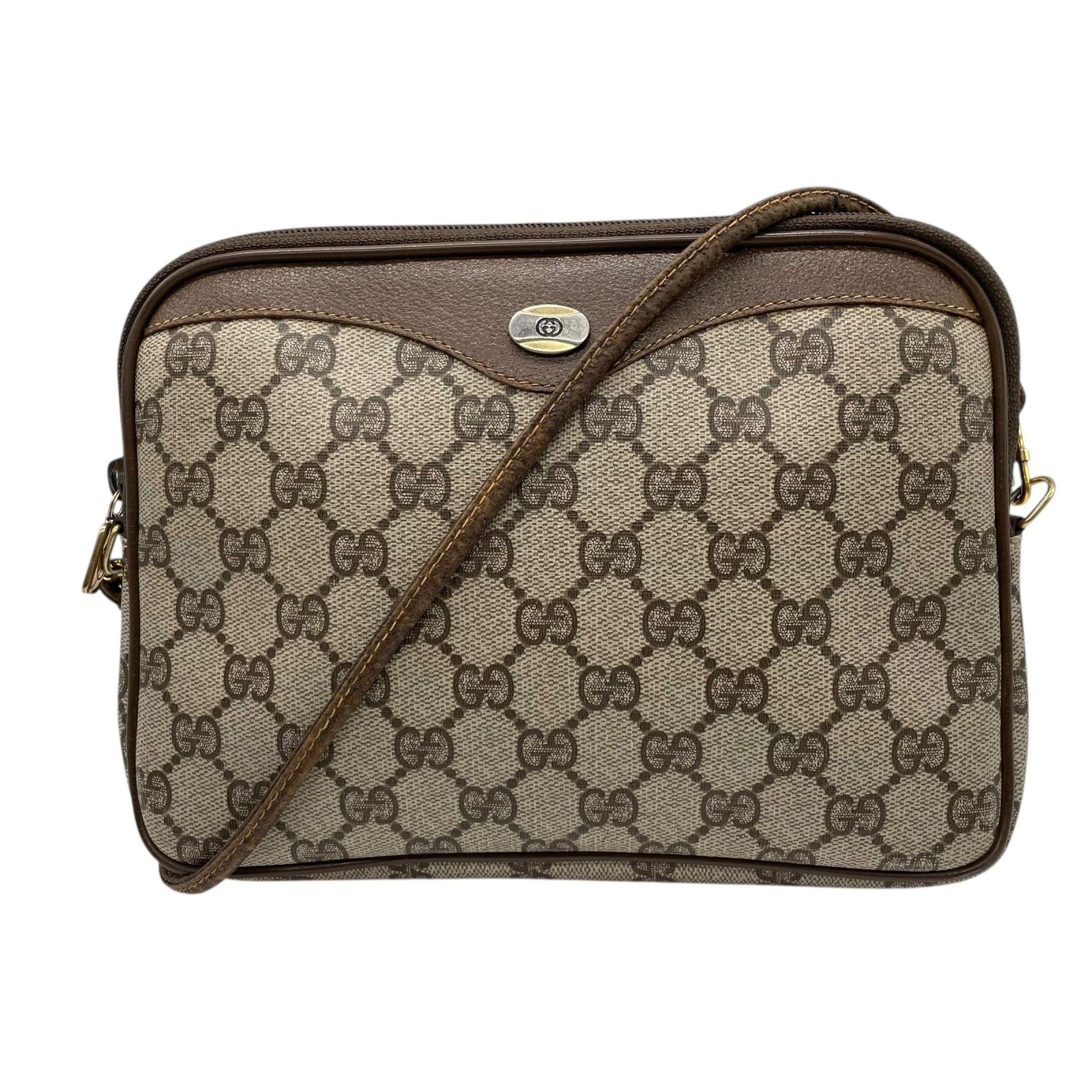 美品 GUCCI グッチ GGスプリーム ショルダーバッグ グレー ブラウン 茶