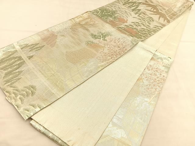 A7717 ●高級 正絹 さがび錦 扇面桐竹鳳凰文 六通 袋帯 A7717 ○高級 正絹 さがび錦 扇面桐竹鳳凰文 六通 袋帯