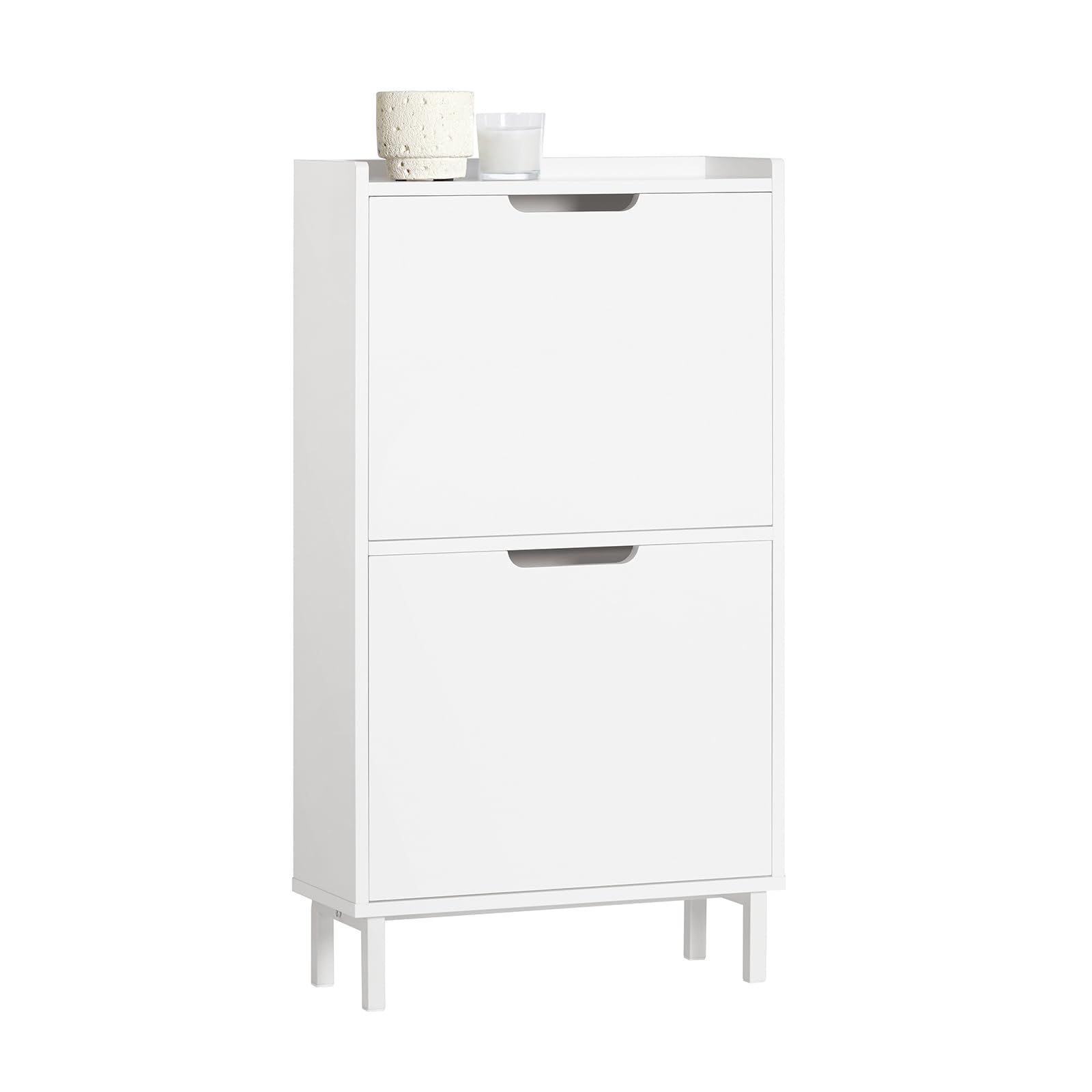 SoBuy シューズボックス 薄型 靴箱 下駄箱 スリム 幅50*奥19*高さ91cm 大容量 省スペース 木製 シューズラック 靴 収納 靴棚 玄関収納 靴入れ シューズキャビネット 玄関ベンチ （FSR151-W）
