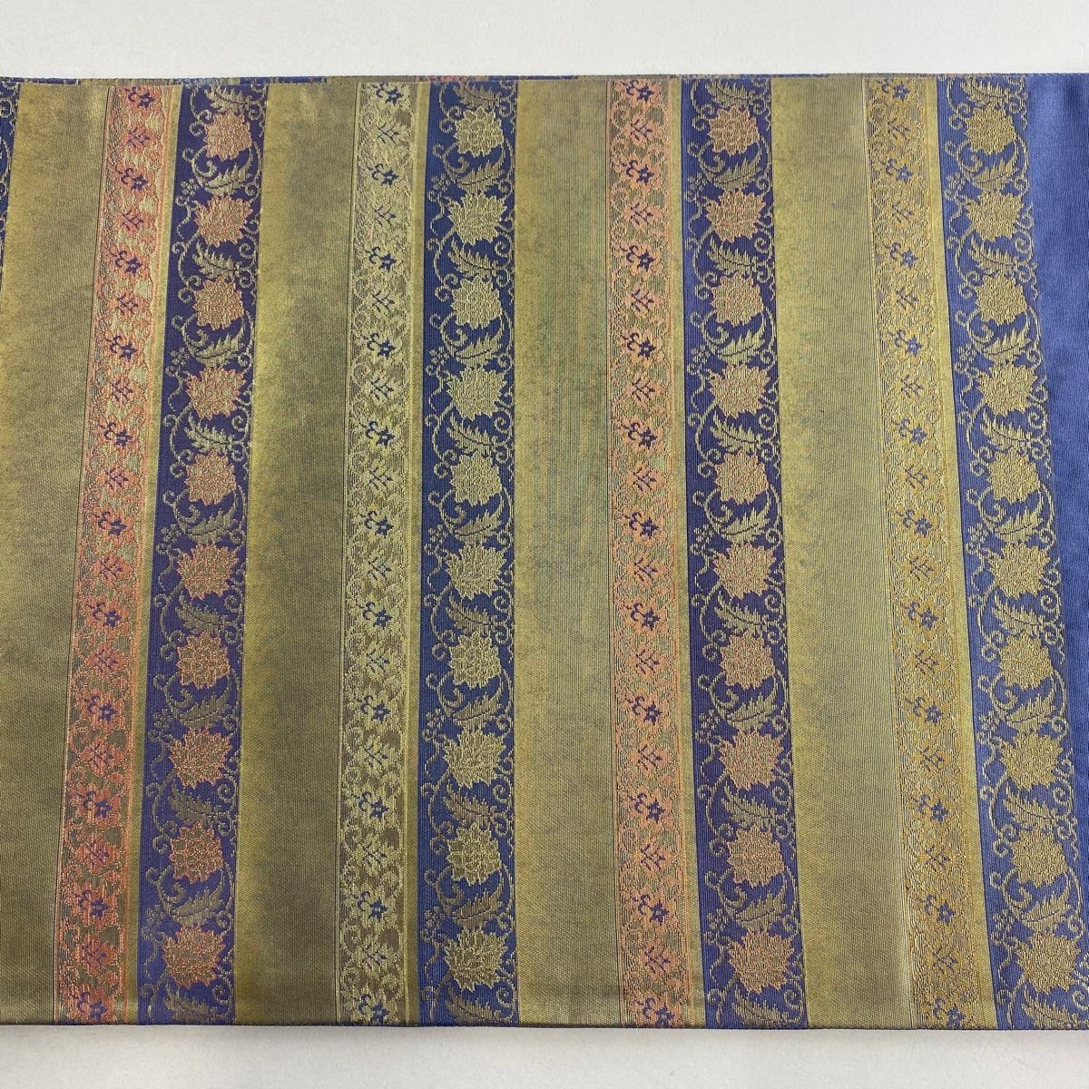 袋帯 名品 箔屋清兵衛 落款 名物裂間道 花唐草 本金箔 青灰色