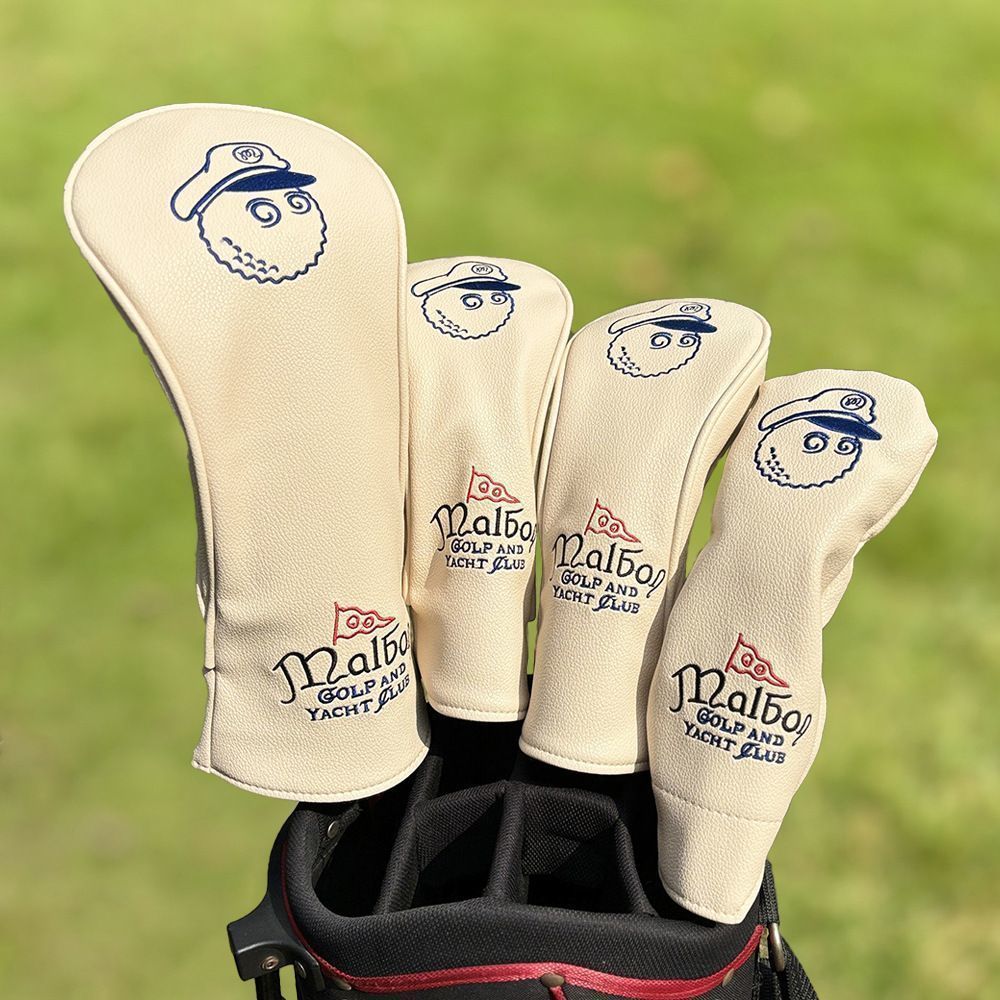 新品未使用 malbon golf マルボンゴルフ クラブ ヘッドカバー 1+3+5+UT 4点セット アイアン用 ドライバー用 ゴルフヘッドカバー ベージュ