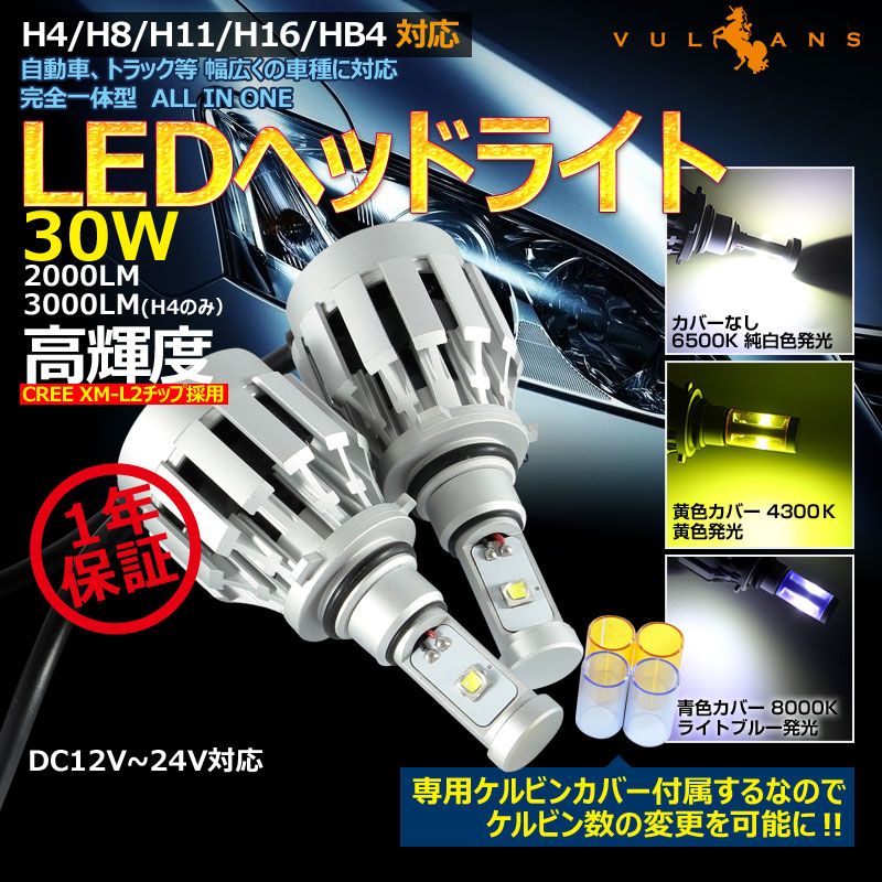 一体型 LEDヘッドライト HB4|9006 12V|24V CREE XM-L2 2000LM ケルビンカバー付属 6500K 4300K 8000K ホワイト ライトブルー イエロー 1年保証