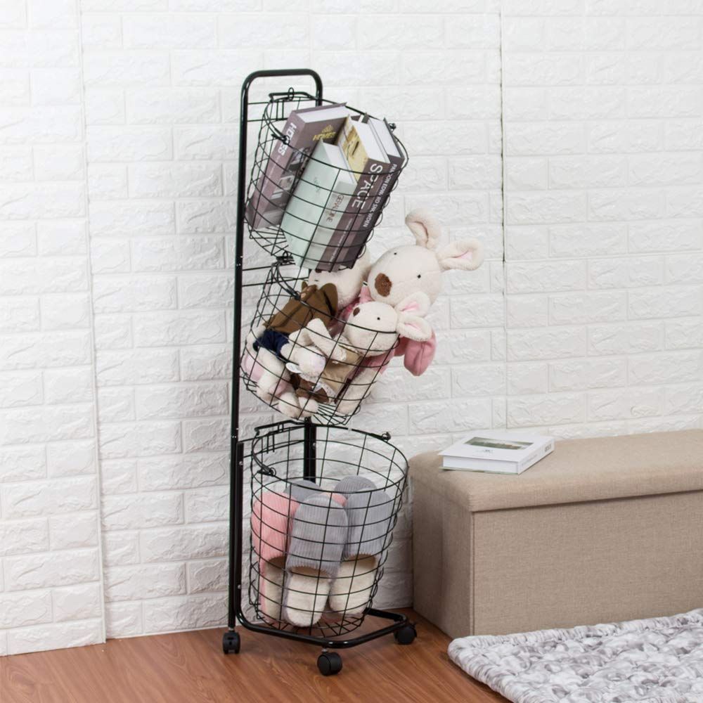 数量 組立品 取り外し 収納 脱衣かご 洗濯カゴ 持ち手 収納グッズ ワイヤー キャスター付き 隙間収納 バスケットワゴン ボックス ブラック ランドリー ランドリーラック3段 NEXPOTALLINN_EU