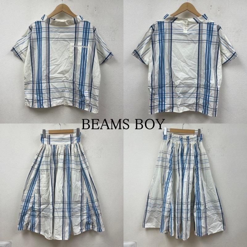 BEAMS BOY ビームスボーイ セットアップ チェック ビッグ タータン バスクシャツ ブラウス 半袖 ワイド ロング フ スカート