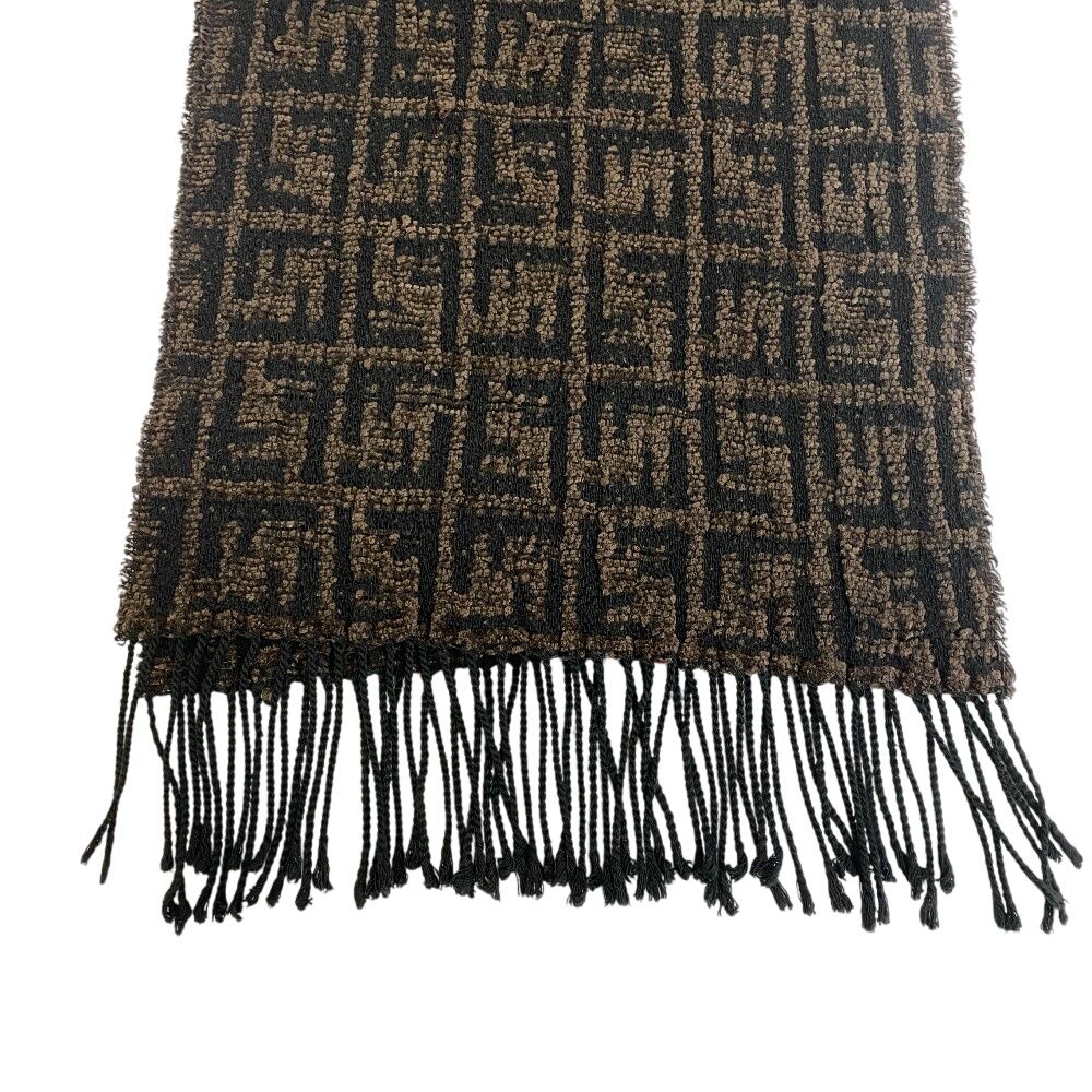 FENDI ズッカ柄 ブラウン マフラー ウール フリンジ FENDI(フェンディ) ズッカ柄ウールマフラー ブラウン サイズ