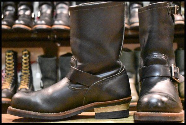 【8D 良品 10年】レッドウィング 2268 エンジニア 黒 ブラッククローム スチールトゥ ブーツ redwing HOPESMORE【FA584】
