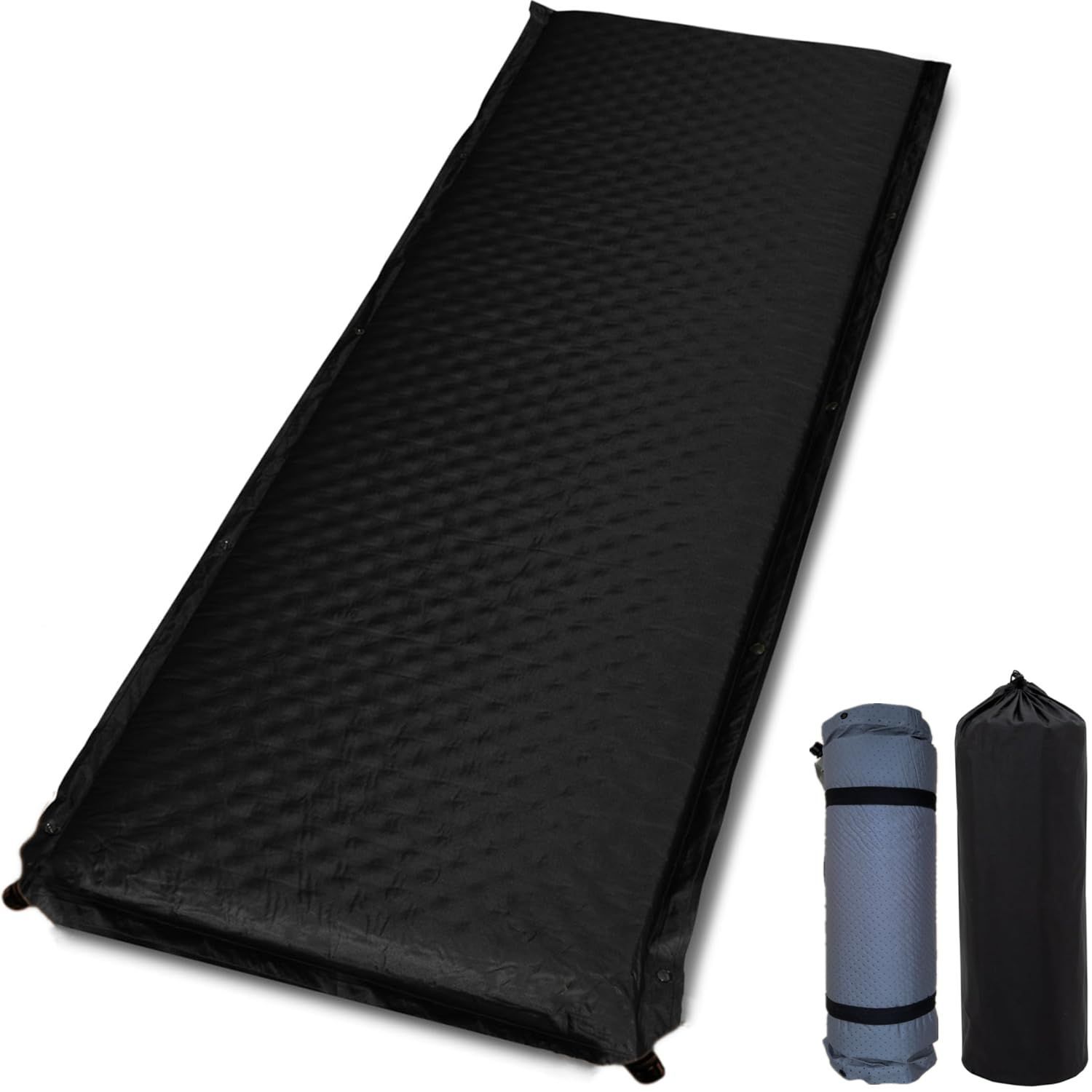 商品 インフレーターマット 8cm エアーマット 自動膨張 キャンプ マット 車中泊マット Self-Inflating Sleeping Pad 厚手 折り畳み 持ち運び便利 簡単収納 収納袋付 日本語説明書付き ブラック BLACK
