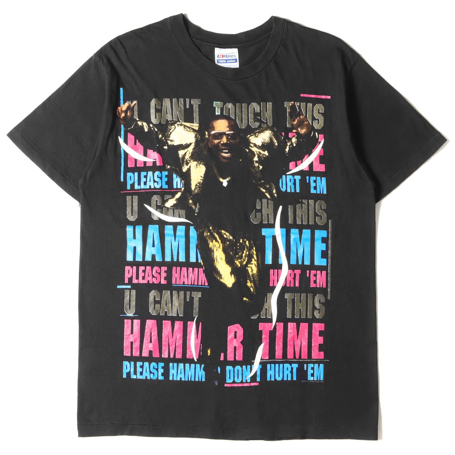 Vintage Rock Item ヴィンテージ Tシャツ サイズ:L 90s MC Hammer Please Hammer Dont Hurt Em クルーネック TシャツHanesボディ / USA製 ブラック 黒 トップス カットソー 半袖 古着