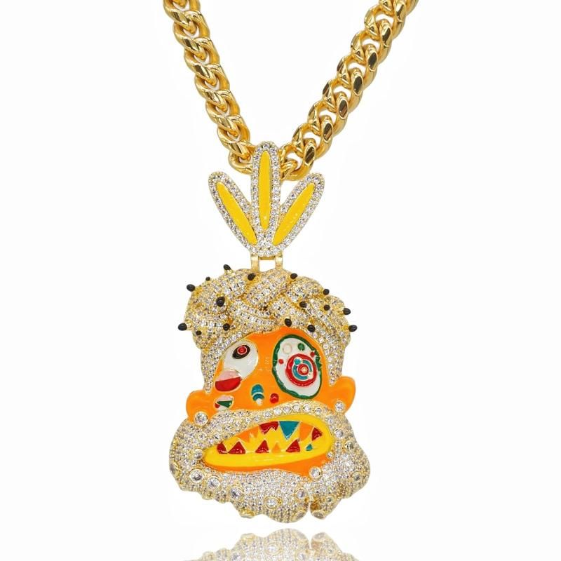 ICEDIAMONDコールドエナメル塗装抽象芸術神秘的な部族チーフペンダントキューバチェーンネックレス Iced Out ブリンブリンCZダイヤモンドヒップホップジュエリー男性用 G 20