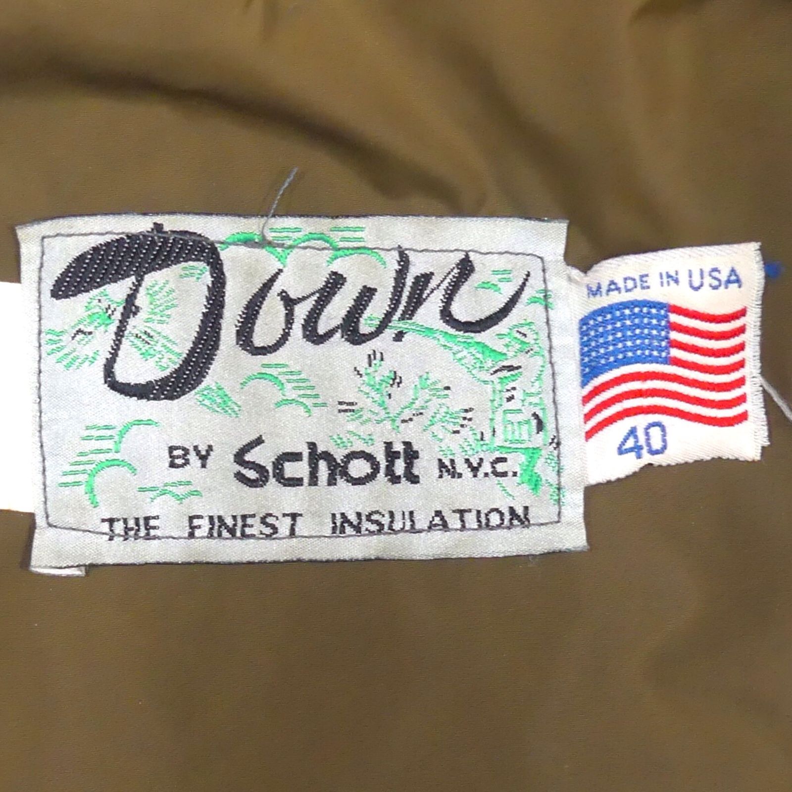 アメリカ製 Schott ショット ダウンジャケット 40 レザー 茶 L 