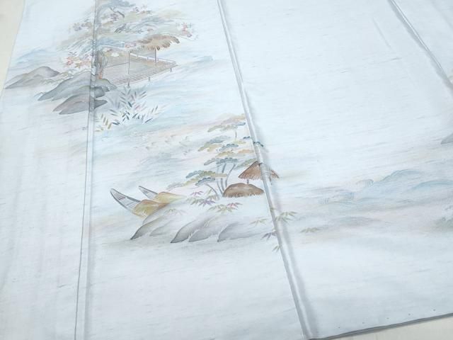 平和屋着物○訪問着 友禅 白山紬 風景舟松花文 正絹 逸品 CAAX0977vf