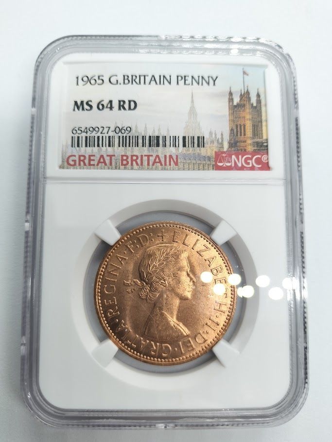 NGC MS64 RD 1965年 イギリス ブリタニア 大型銅貨 発行枚数少