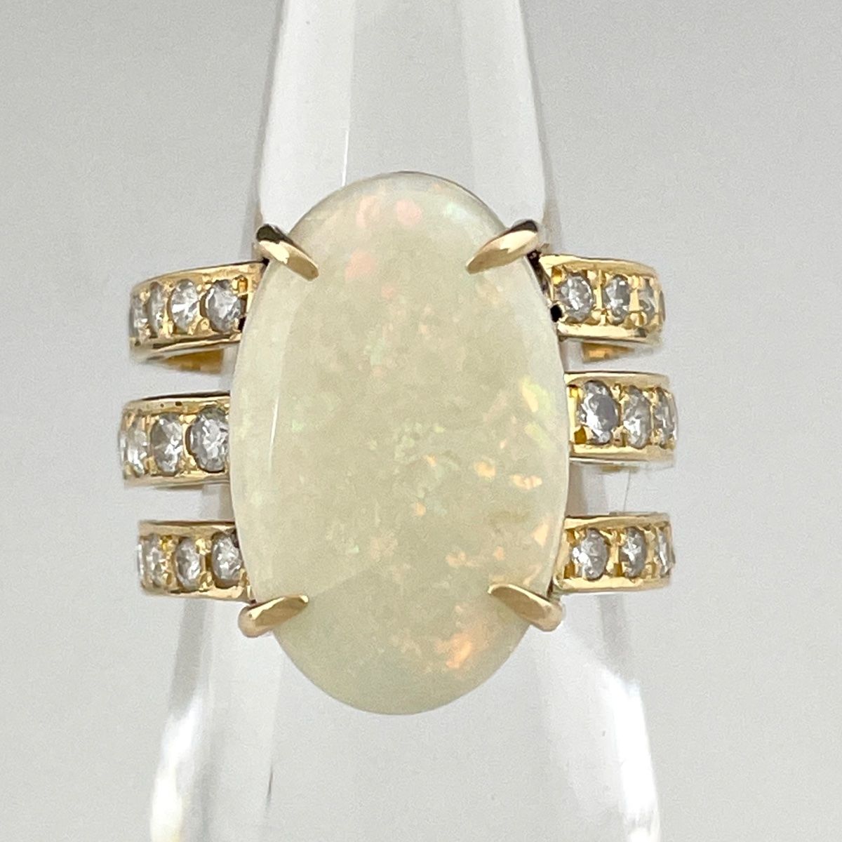 オパール デザインリング K18 イエローゴールド メレダイヤ 指輪 
