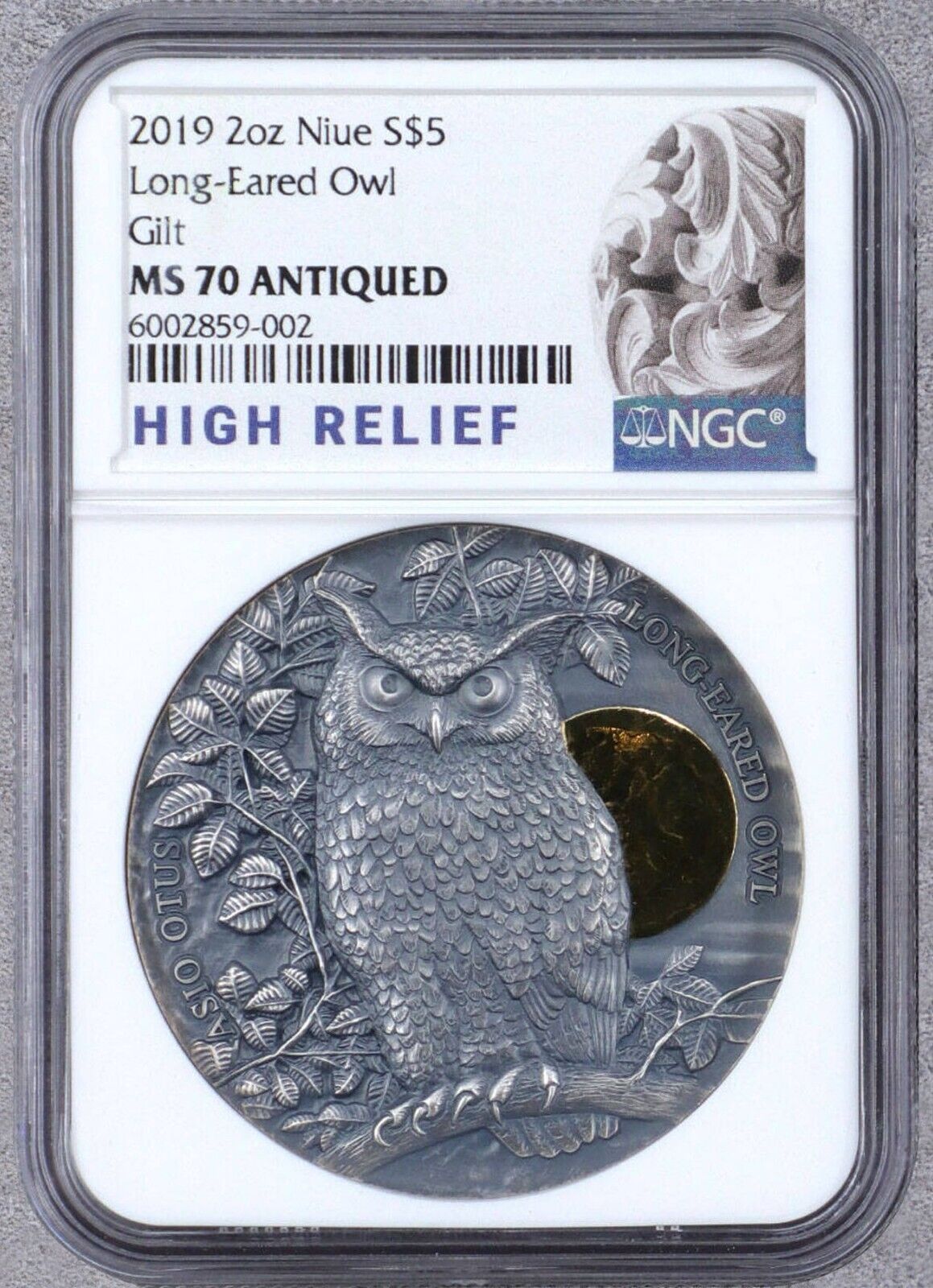 NGC MS70 Niue 2019 Wildlife In Moonlight Long-Eared Owl Silver Coin 2oz