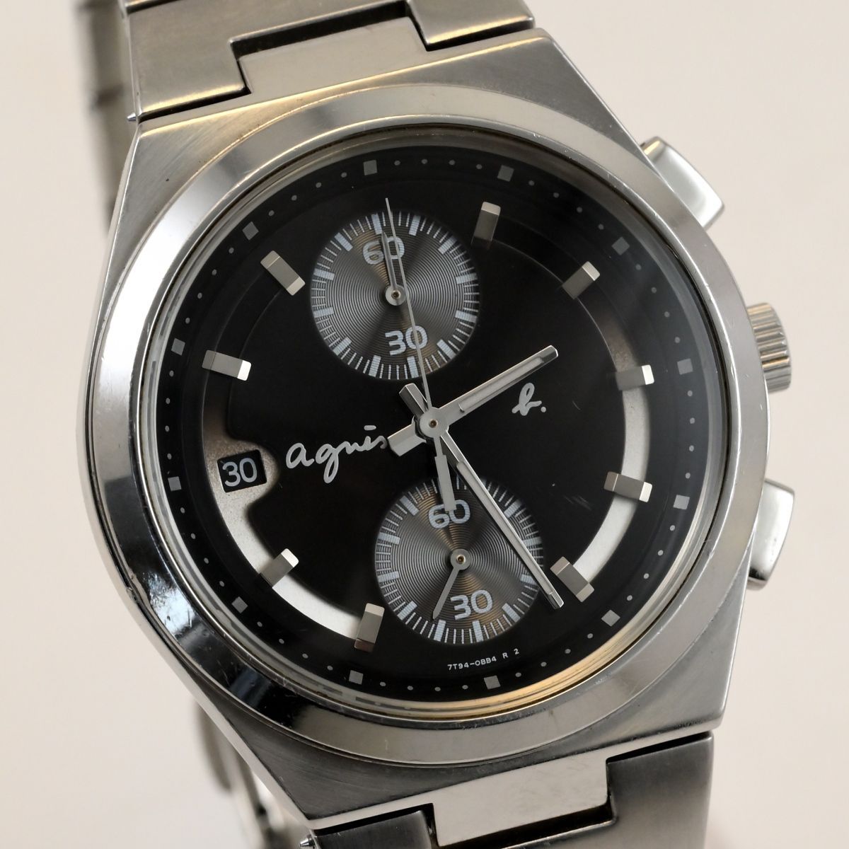 良品 アニエスベー Agnis b メンズ 腕時計 QUARTZ クォーツ クロノ 