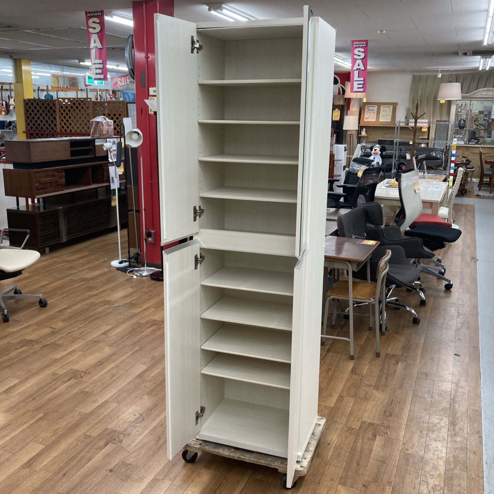 名古屋市近郊送料設置無料 S386 日本製 シューズボックス 下駄箱 鏡付き 約20足収納 幅50.5cm