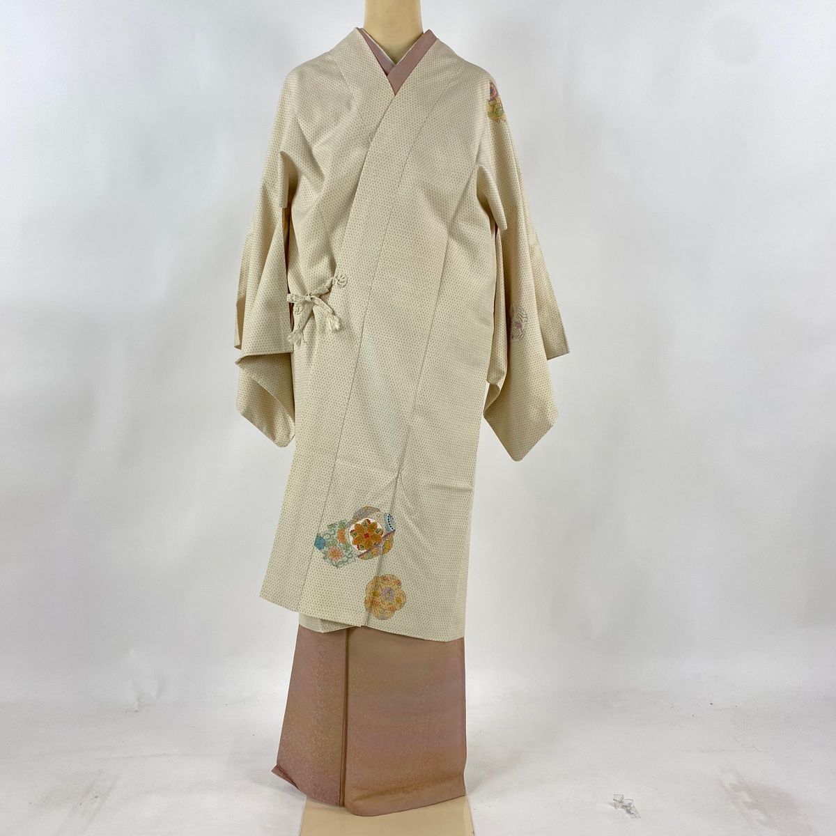 道行 身丈96.5cm 裄丈69.5cm L 和装コート 角衿 花唐草 紫 正絹 美品  