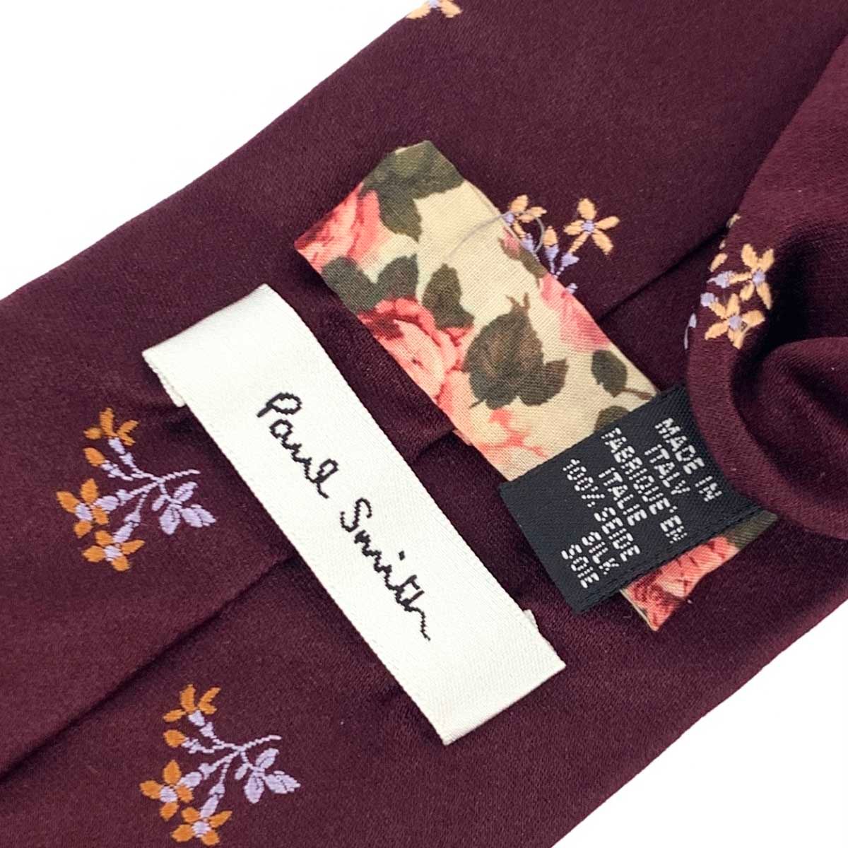 良好 Paul Smith ポールスミス ネクタイ ボルドー 花柄 刺繍