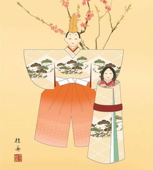 掛軸 行事飾り桃の節句画 お雛様 立雛 尺三 長江桂舟 [KZ2MF1-189](代引き