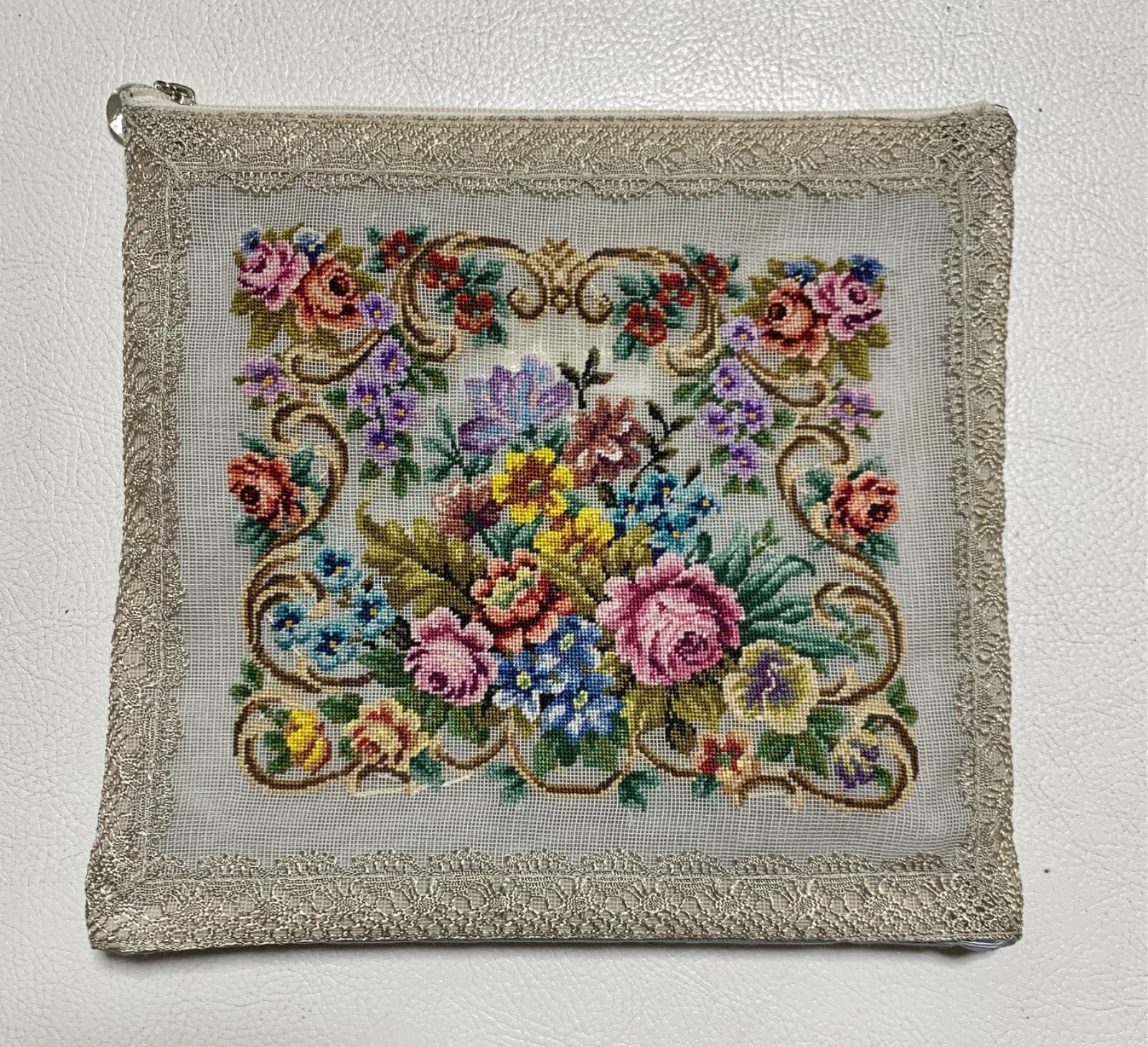 刺繍バッグタグ付き 久家道子 petit point プチポアン 刺繍パーティーバッグ