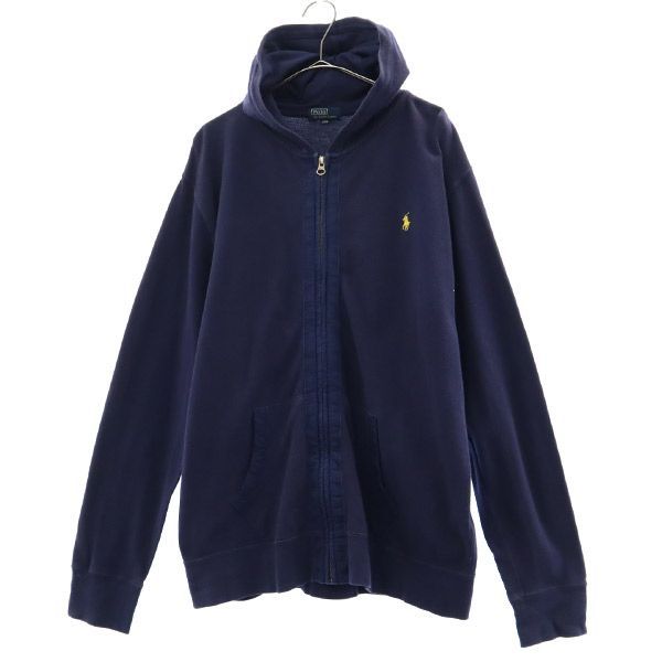ポロラルフローレン ロゴ刺繍 長袖 ジップパーカー 170 ネイビー Polo Ralph Lauren スウェット キッズ 古着 【231214】