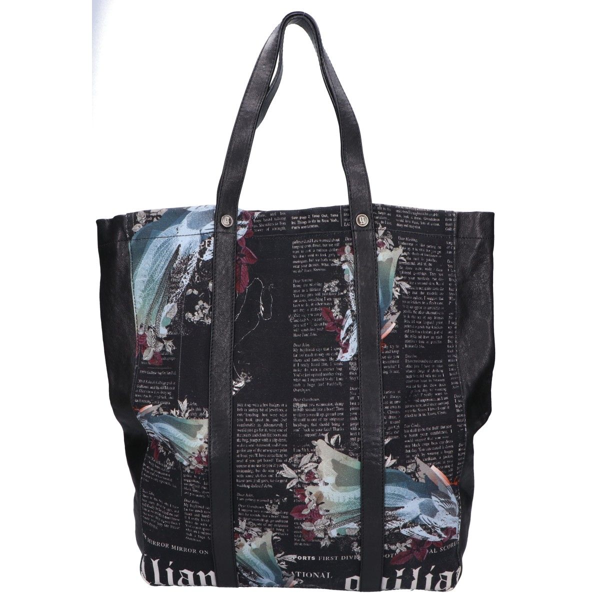 Galliano ジョン・ガリアーノ 新聞柄 ボストンバッグ クロコ型押し風