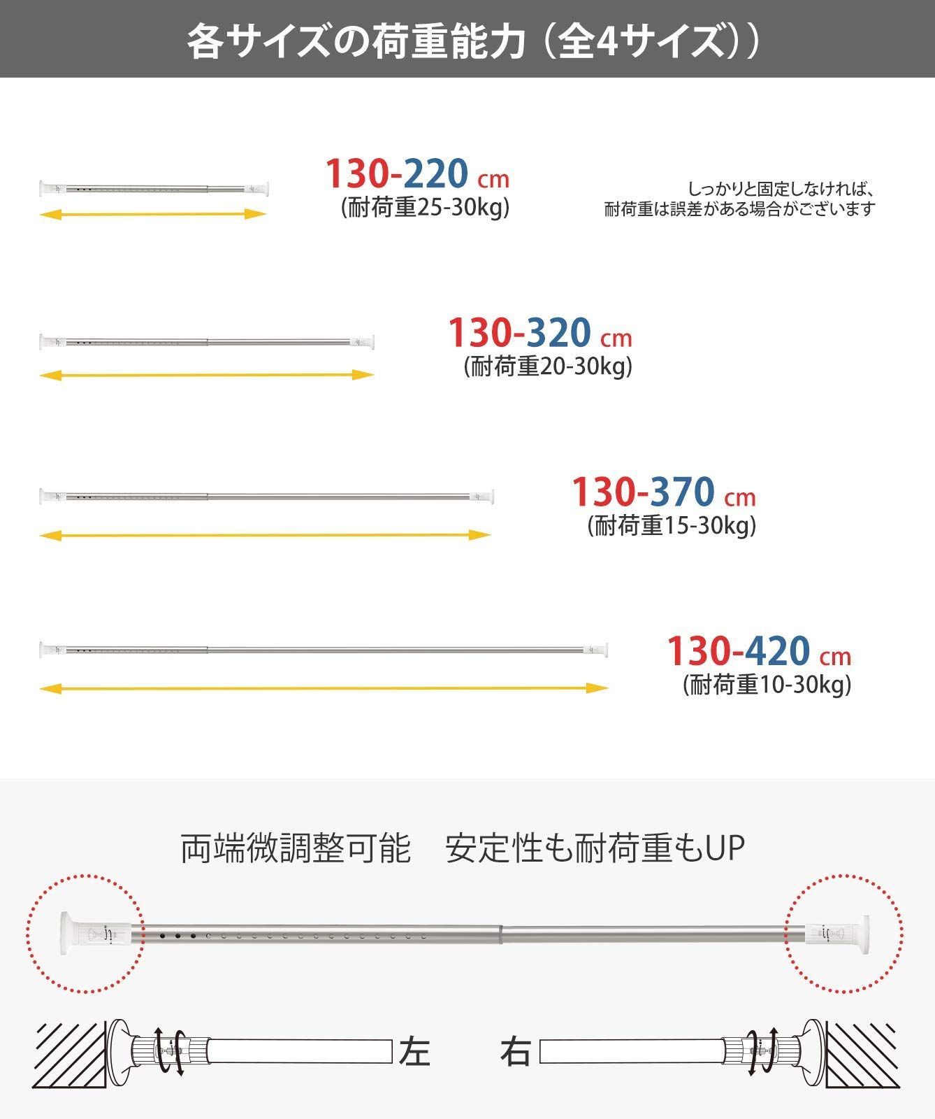 新着商品】強負荷 ものほし竿 伸縮棒 ドリル不要 物干し竿 ステンレス