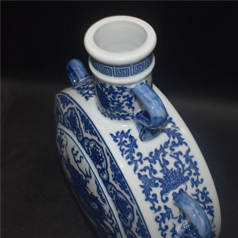 清乾隆青花開窓龍鳳呈祥福寿抱月瓶 景徳鎮 陶磁器 装飾品 現代