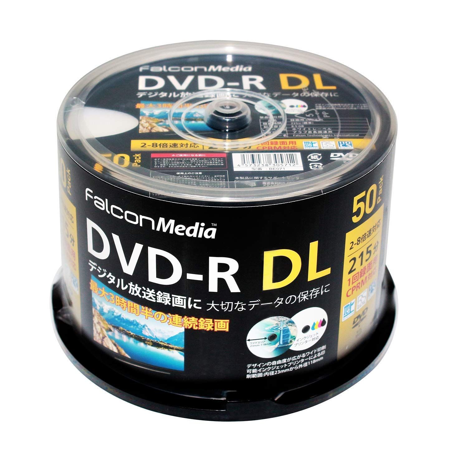 【在庫セール】FalconMedia（ファルコンメディア） 1回録画用 DVD-R DL CPRM 215分 50枚 ホワイトプリンタブル 片面2層 2-8倍速 BE071