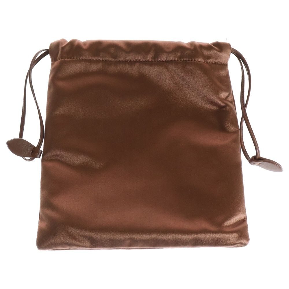 miumiu ミュウミュウ DUCHESSE ダッチェス ロゴプレート サテン レザー 巾着 ポーチ バッグ ゴールド金具 ブラウン 5NG010