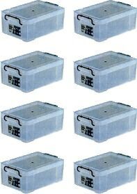 収納ボックス 収納ケース フタ付き プラスチック製 タグボックス04 透明（クリア） 約幅355×奥行524×高さ186mm お買い得8台セット 収納箱 道具箱 積み重ね可能 プレート付 衣装 衣類 書類 アウトドア キャンプ 作業 工事　整理整頓