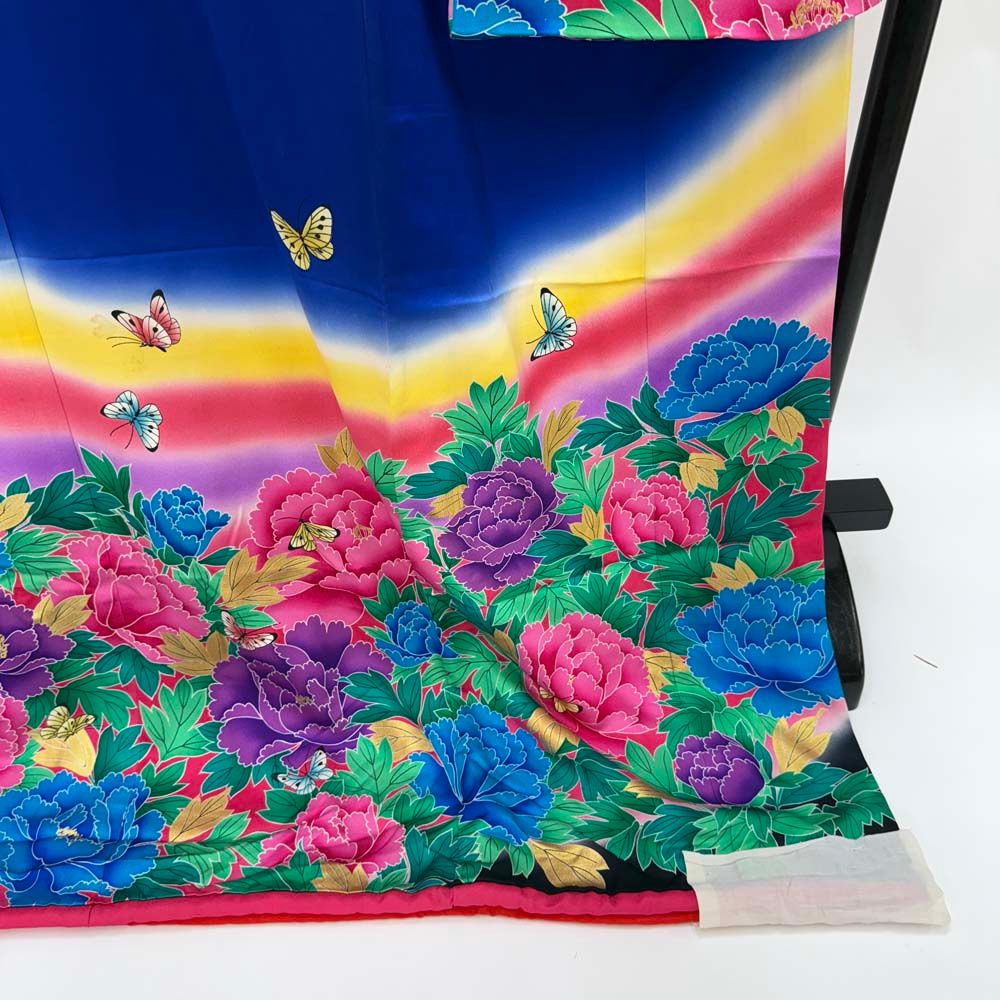 花嫁 絽 引き振袖 青 菖蒲 刺繍 5点セット 本振袖 引き振袖 正絹 青 花柄 古典 刺繍 結婚式 裄64.2cm B