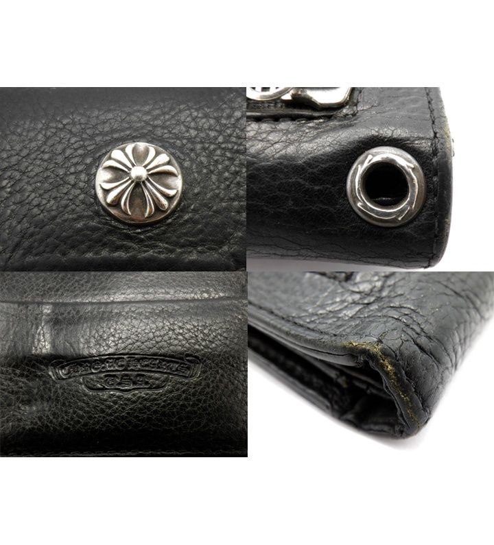 クロムハーツ　ウォレット　WAVE クロムハーツウェーブウォレットクロスボタンブラックヘビー