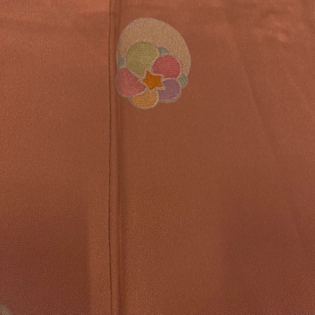 道中着 身丈89.5cm 裄丈61.5cm S 伊と幸 和装コート 梅 地紋 赤茶 正絹  