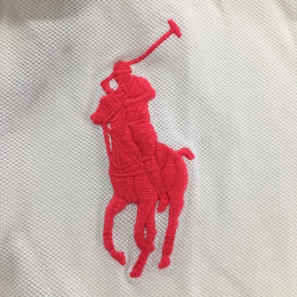 美品】ラルフローレン 半袖ポロシャツ 白×蛍光ピンク ビッグポニー 綿