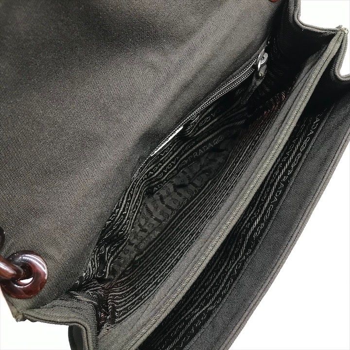 良品 PRADA プラダ 三角ロゴ プレート べっ甲調 チェーン ショルダー  