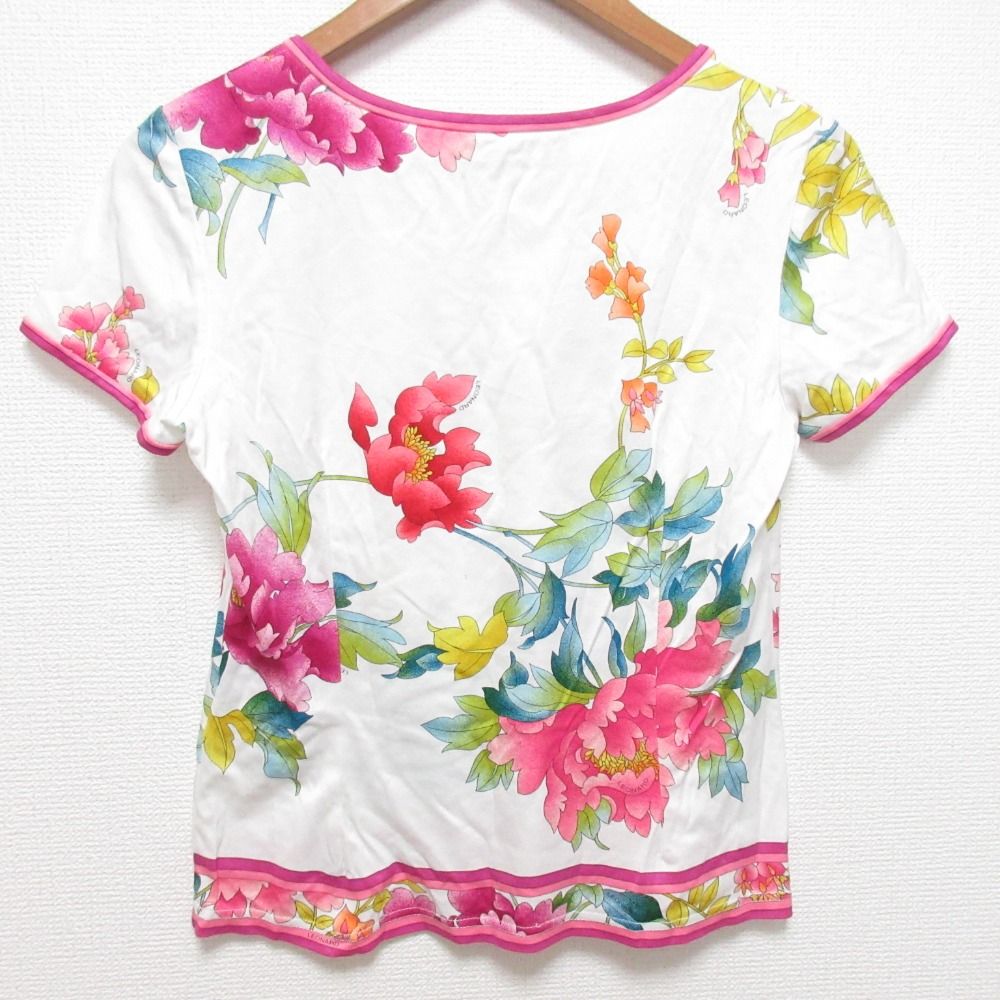 LEONARD レオナール フラワープリント 半袖 カットソー サイズS ホワイト ピンク レディース 古着