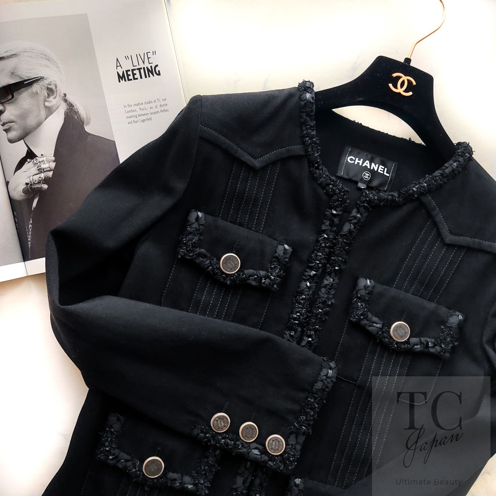 シャネル ジャケット CHANEL ブラック コットン デニム ノー