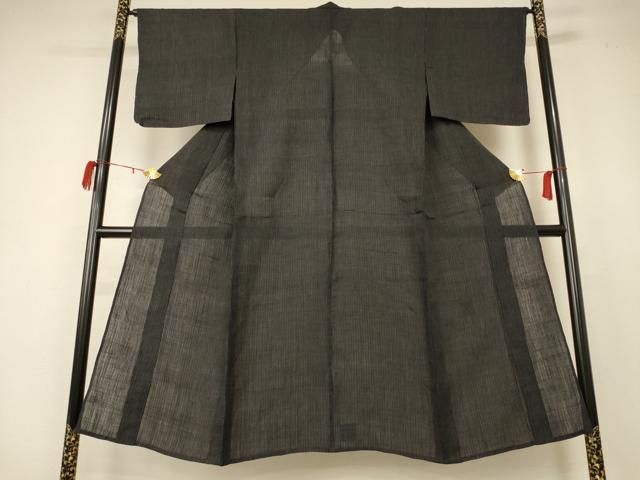 平和屋着物*夏物 男性 石川県指定無形文化財 能登上布 本麻手織上布 縞 麻 AABC1814jd