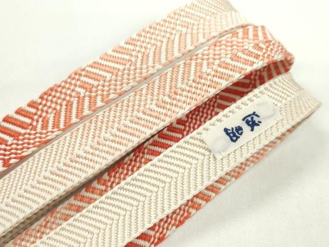平和屋本店□極上 有職組紐道明 帯締め 笹浪組 つづれ錦 朱 宮内庁御用  