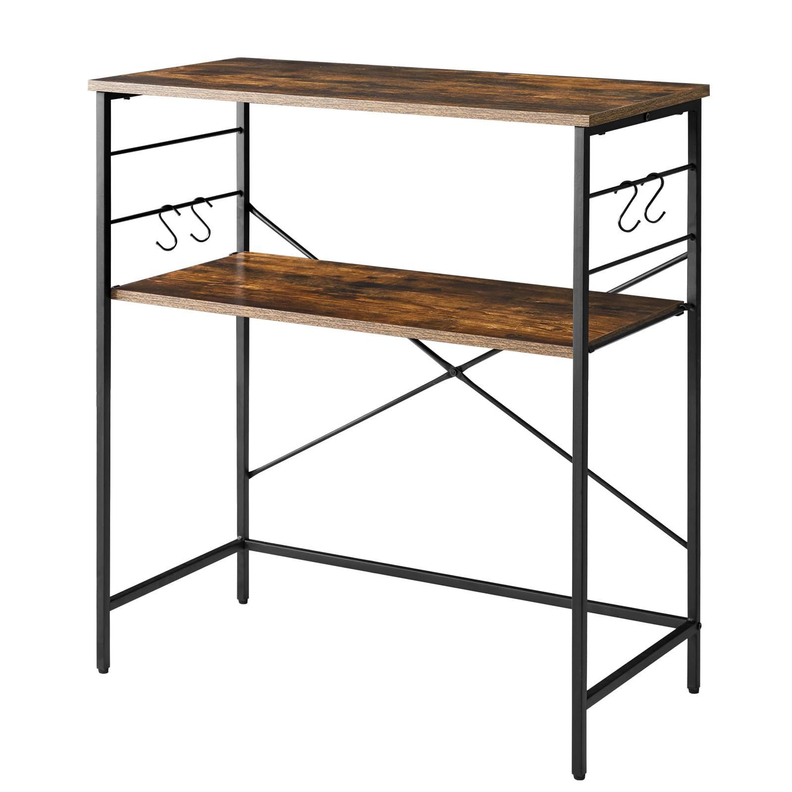 収納ラック レンジ台 炊飯器 レンジ台 大型レンジ対応 作業台 幅80×奥行40×高さ87.5cm 可動棚 簡単組立 ゴミ箱上ラック キッチンラックゴミ箱上レンジボード ブラウンJPTMJ027H IBUYKE