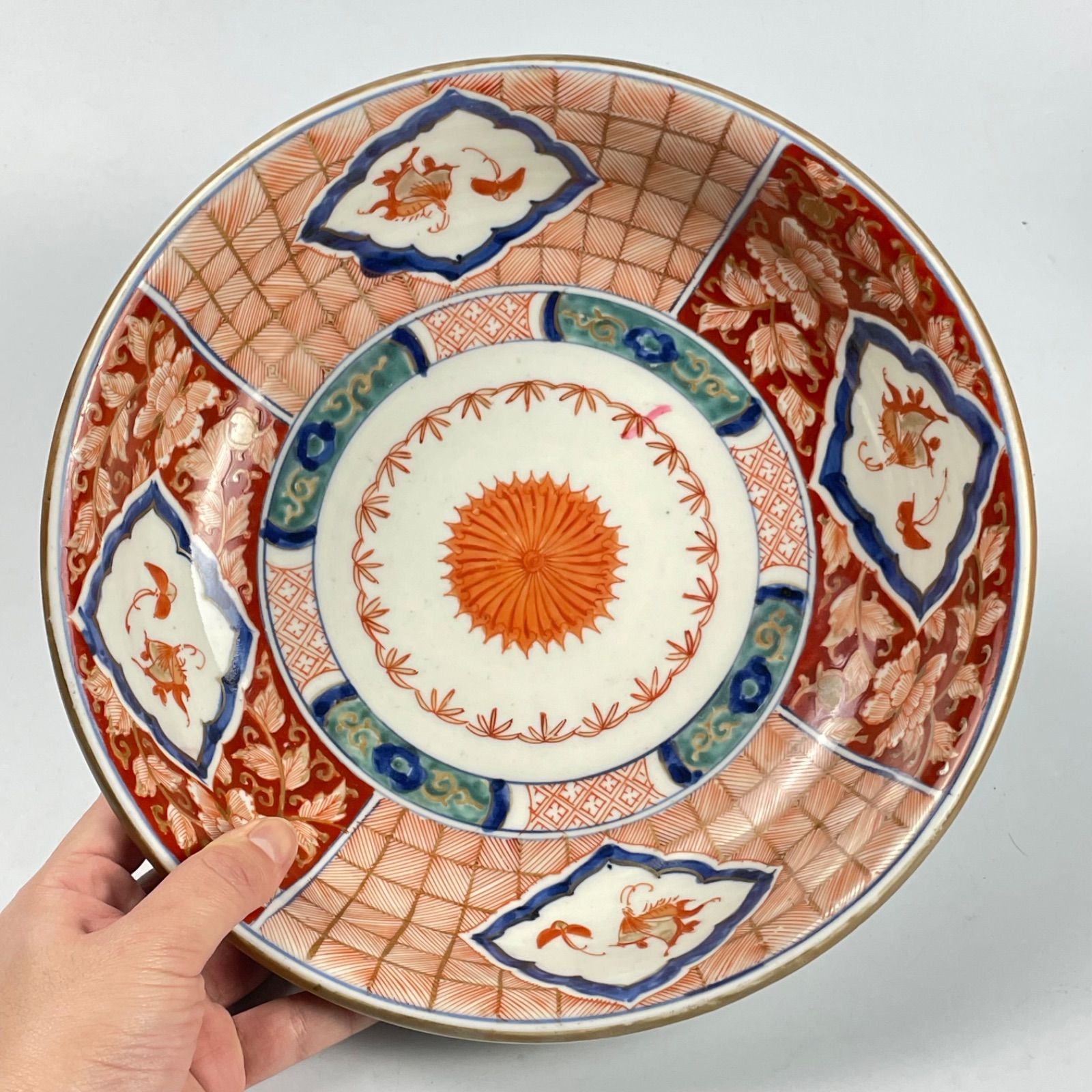 783 錦手 花 蝶 古伊万里 伊万里焼 骨董 アンティーク 大鉢 【公式通販】