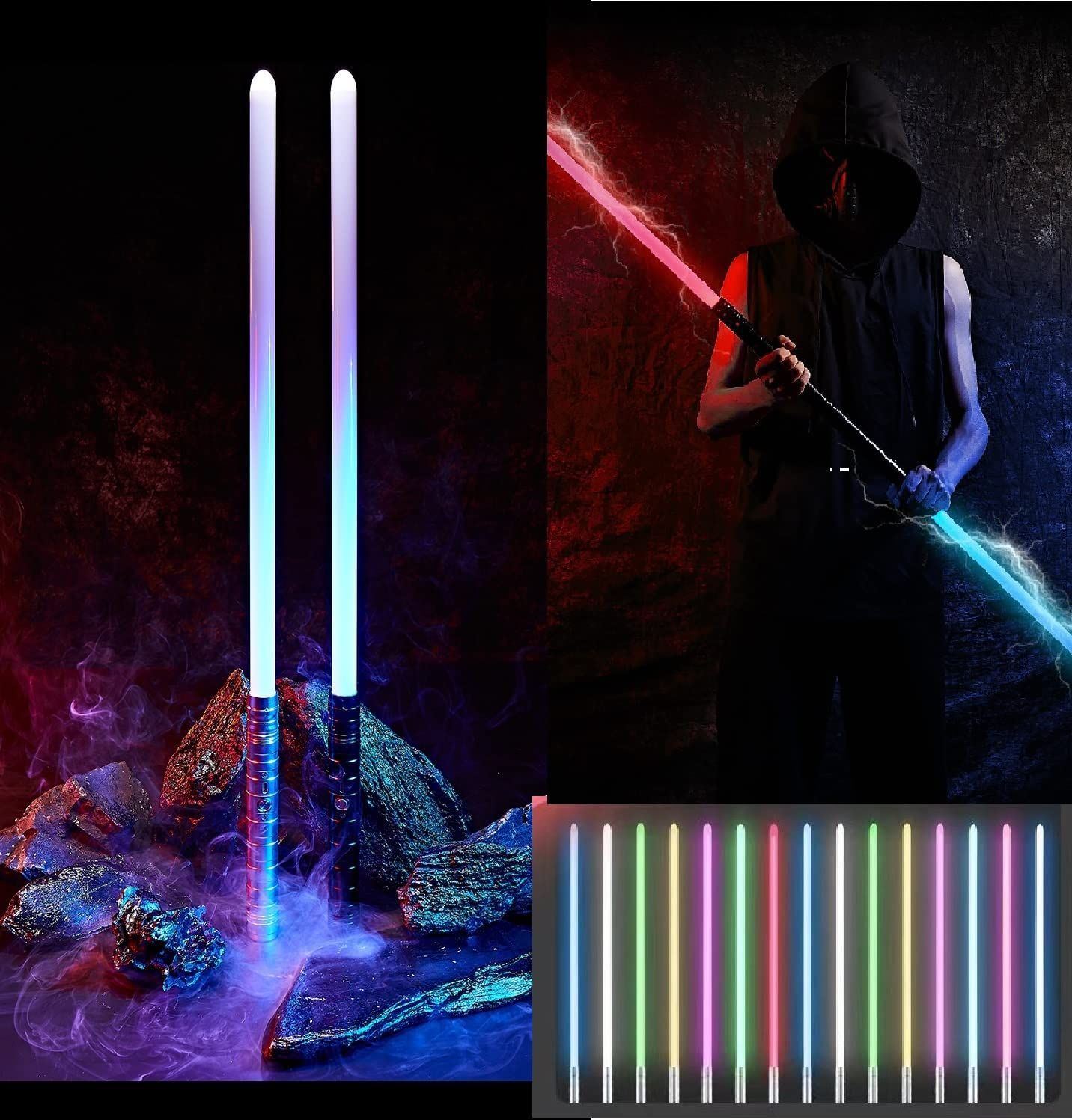 Color ブラック２本セット Ms.０ ライトセーバー RGB15色 連結 サウンド USB充電 コスプレ 映え おもちゃ メタルヒルト モーションセンサー搭載 ブラック２本セット