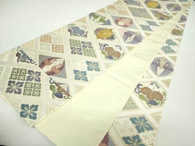 平和屋着物○全通柄袋帯 唐織 双鶴菱花文 金糸 正絹 逸品 DAAX4842ps