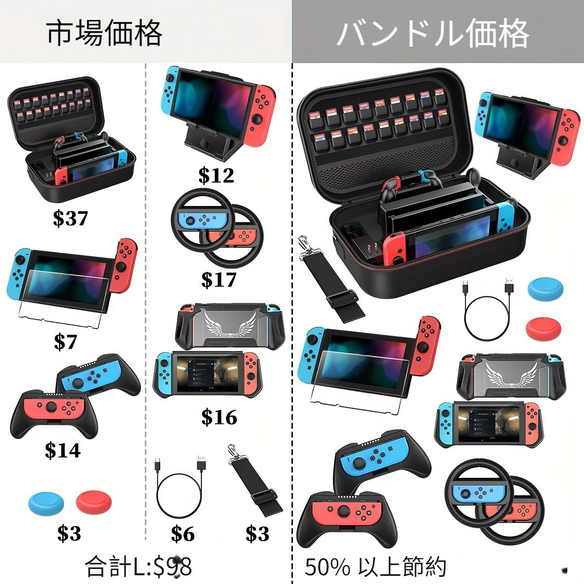 Switchハンドヘルド大容量アクセサリー収納バッグトラベルバッグセットショルダーストラップ付きバレンタインデー クリスマス