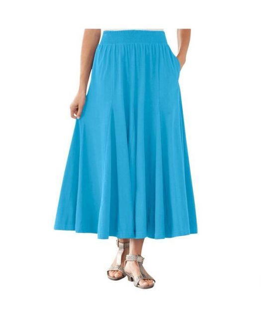 送料無料 ウーマン ウィズイン レディース スカート ボトムス Plus Size Wide Elastic Waist Skirt Paradise blue