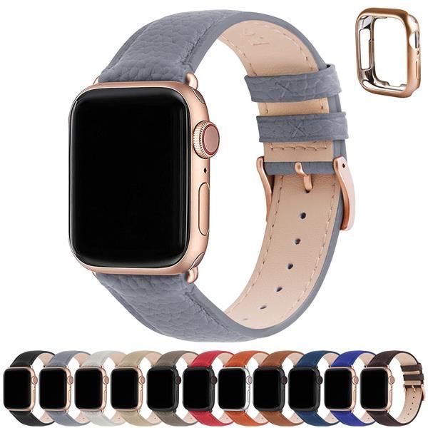 グレー+ローズゴールドバックル_38mm/40mm/41mm アップルウォッチ バンド Apple Watch バンド アップルウォッチベルト 本革 装着簡単 保護ケース付き レディース メンズ 1/2/3/4/5/6/7/8/9/SE/SE2/Ultra/U