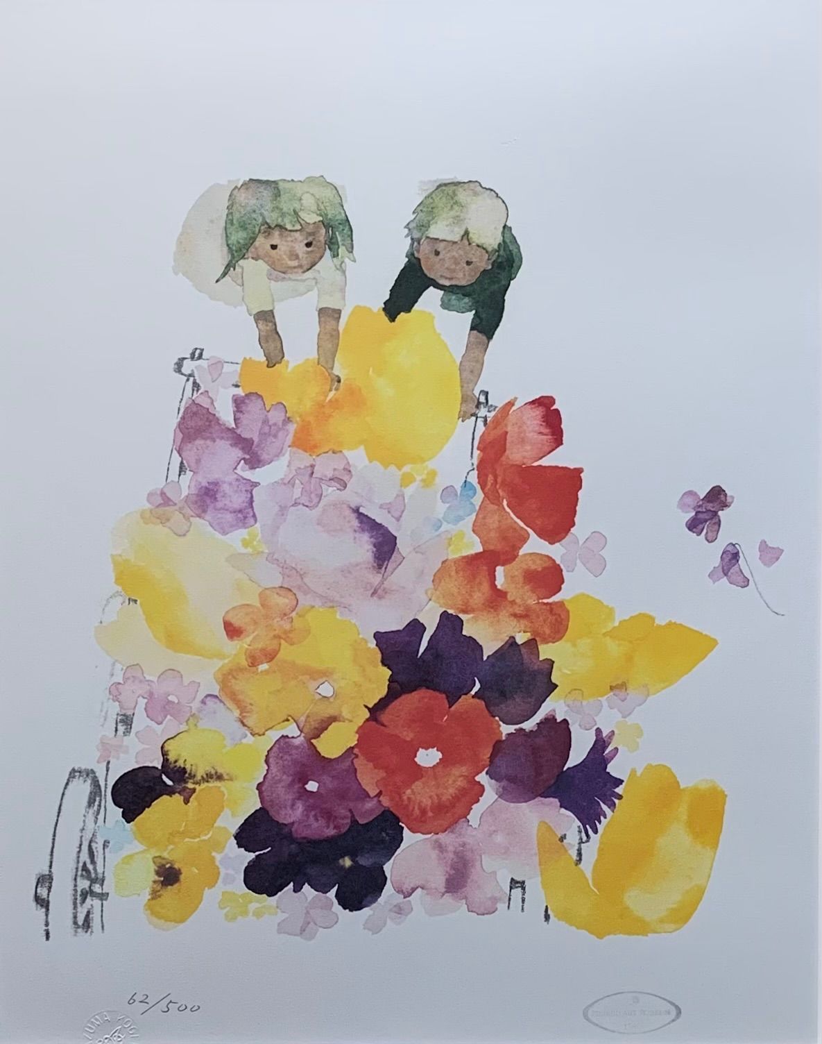 真作】いわさきちひろ「赤ちゃんのくるひ」リトグラフ 版画 絵画